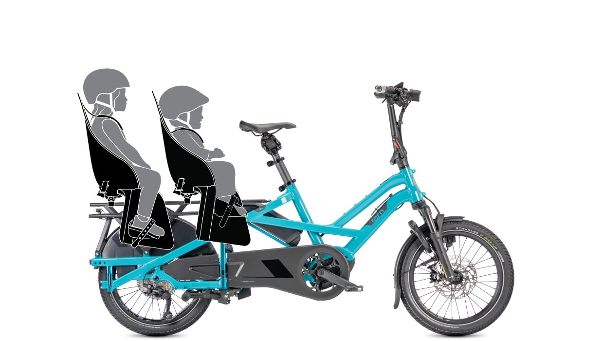 Tern GSD family e-cargo bike that can carry up to 2 kids