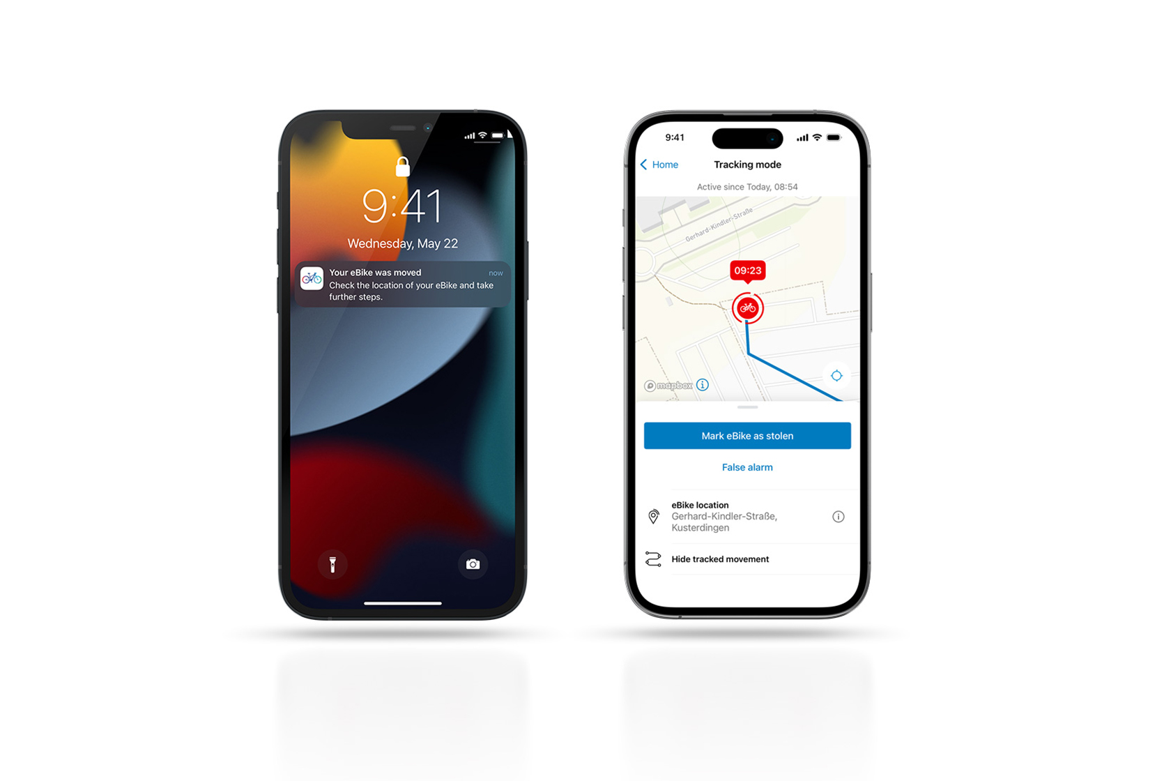 ebike alarm and GPS tracking feature connected to display