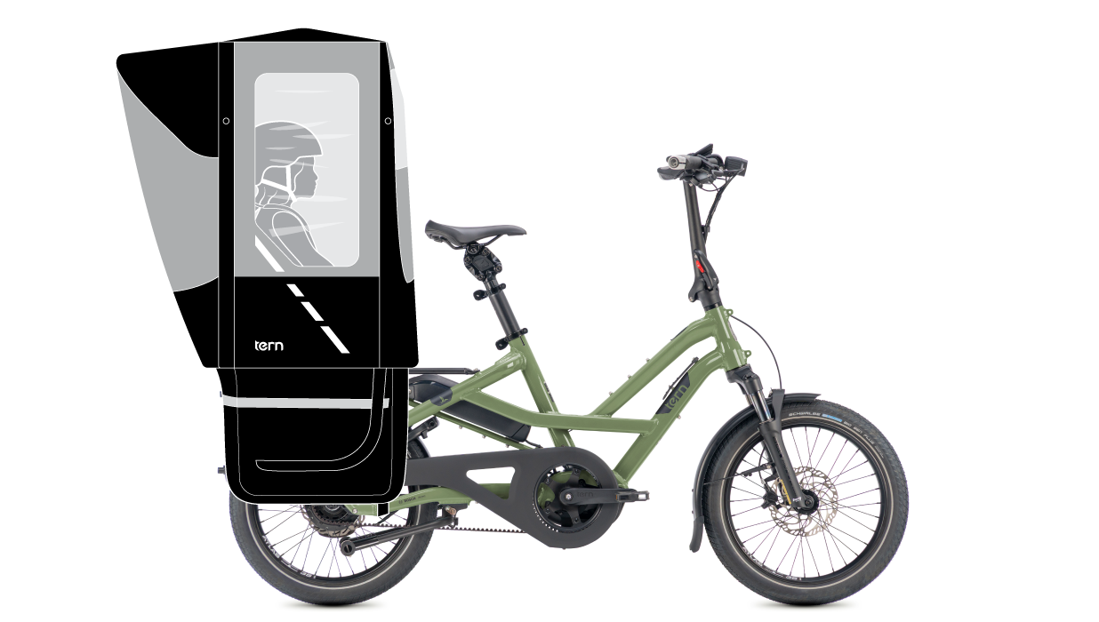 Tern HSD passenger ebike setup on rainy days